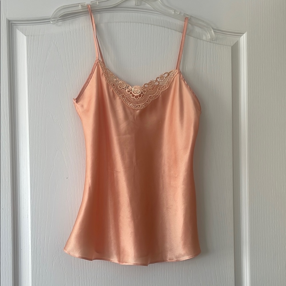 Arlin Lingerie Peach Satin Camisole with Lace Trim
